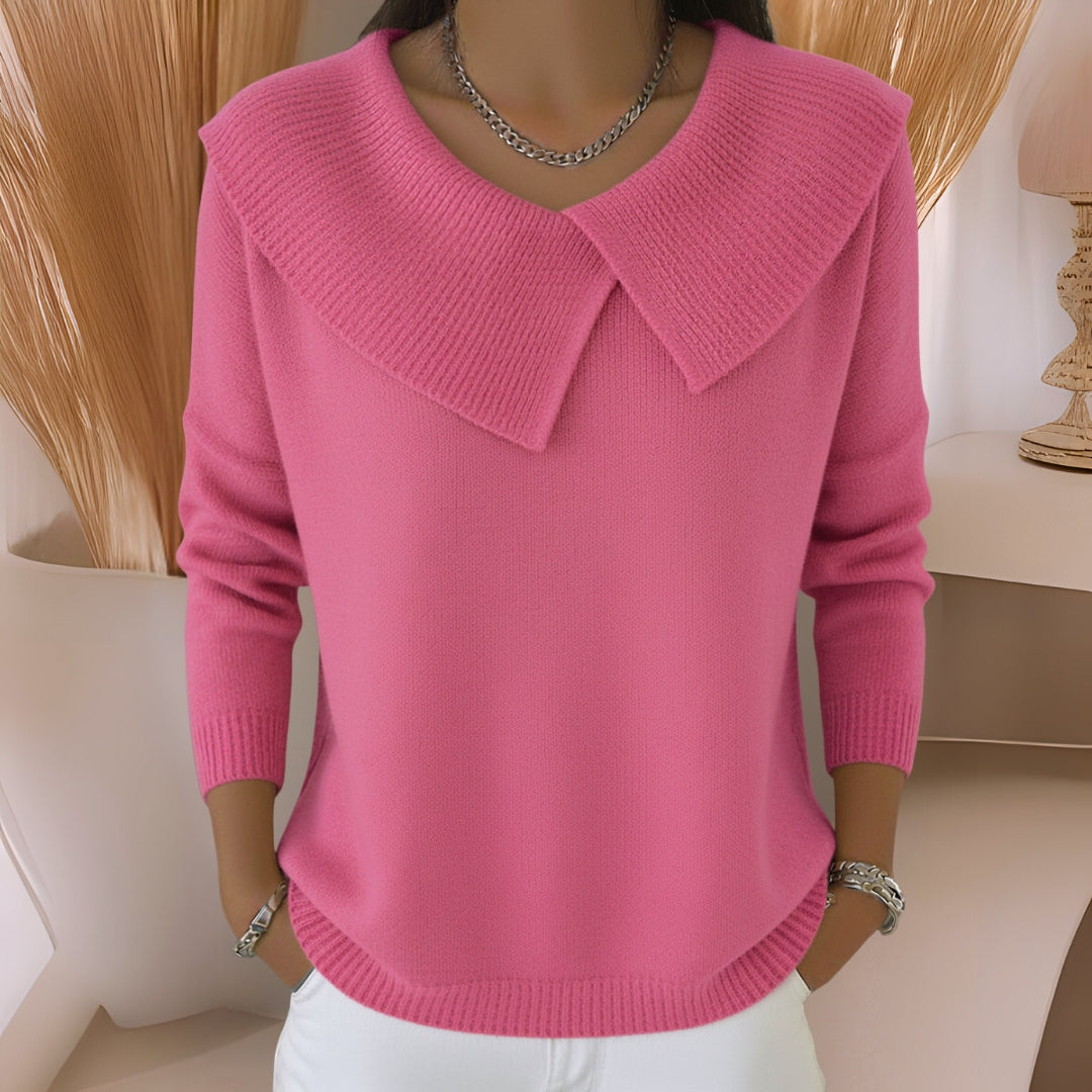 Maglione tricot con collo morbido rosa