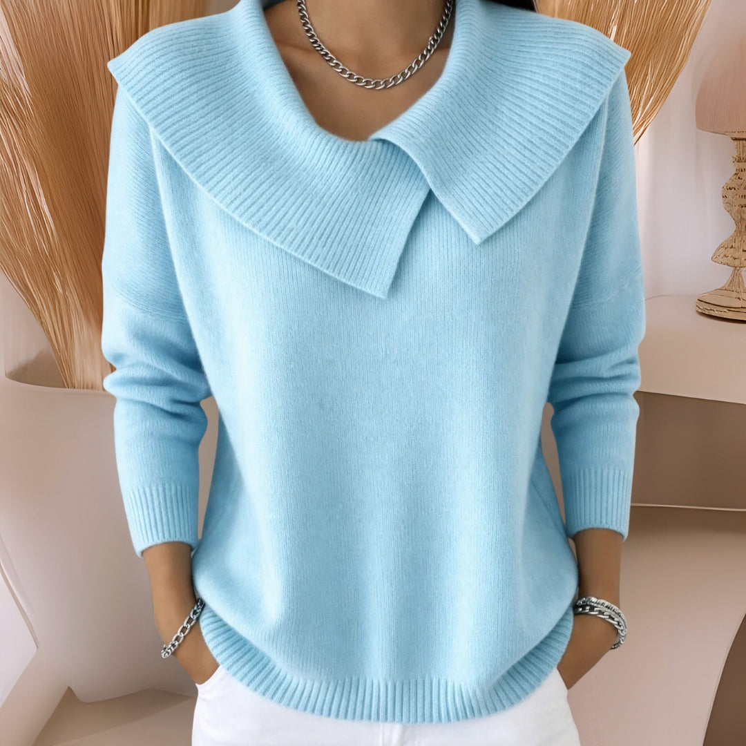 Maglione tricot con collo morbido azzurro