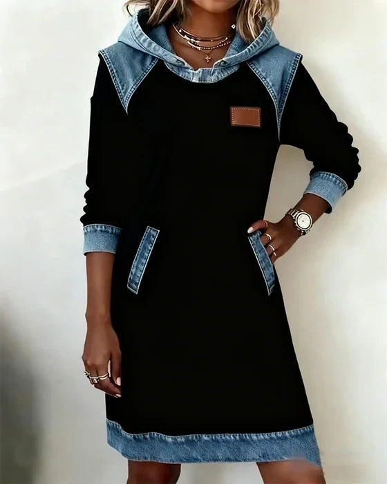 Dolores | Vestito Casual con Cappuccio e Dettagli a Contrasto