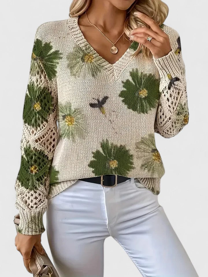 Maglione elegante con motivo floreale - Verde