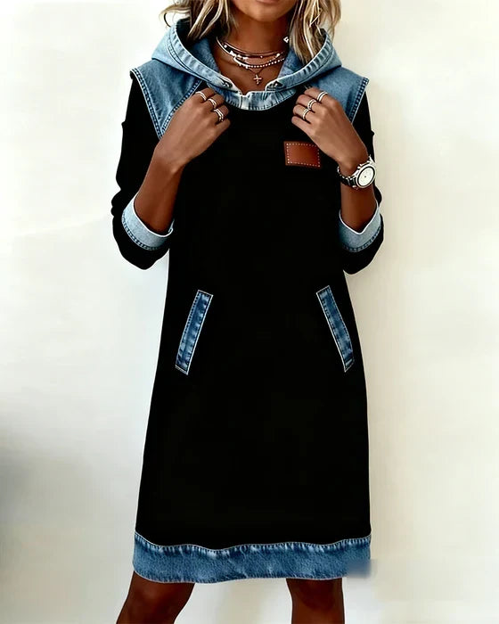 Dolores | Vestito Casual con Cappuccio e Dettagli a Contrasto