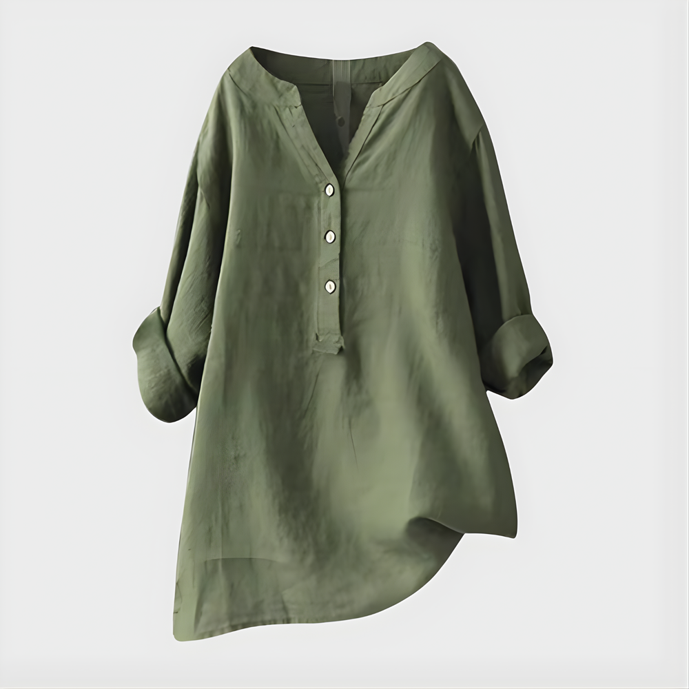 Ornella | Blusa Elegante in Cotone-Lino con Scollo a V