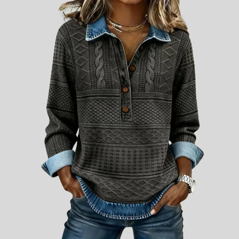 Maglione vintage a trecce con colletto - Grigio