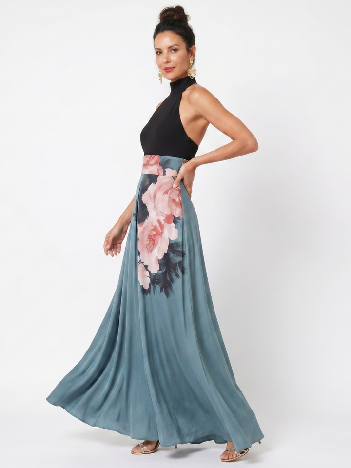 Abito maxi floreale con collo all'americana - 2