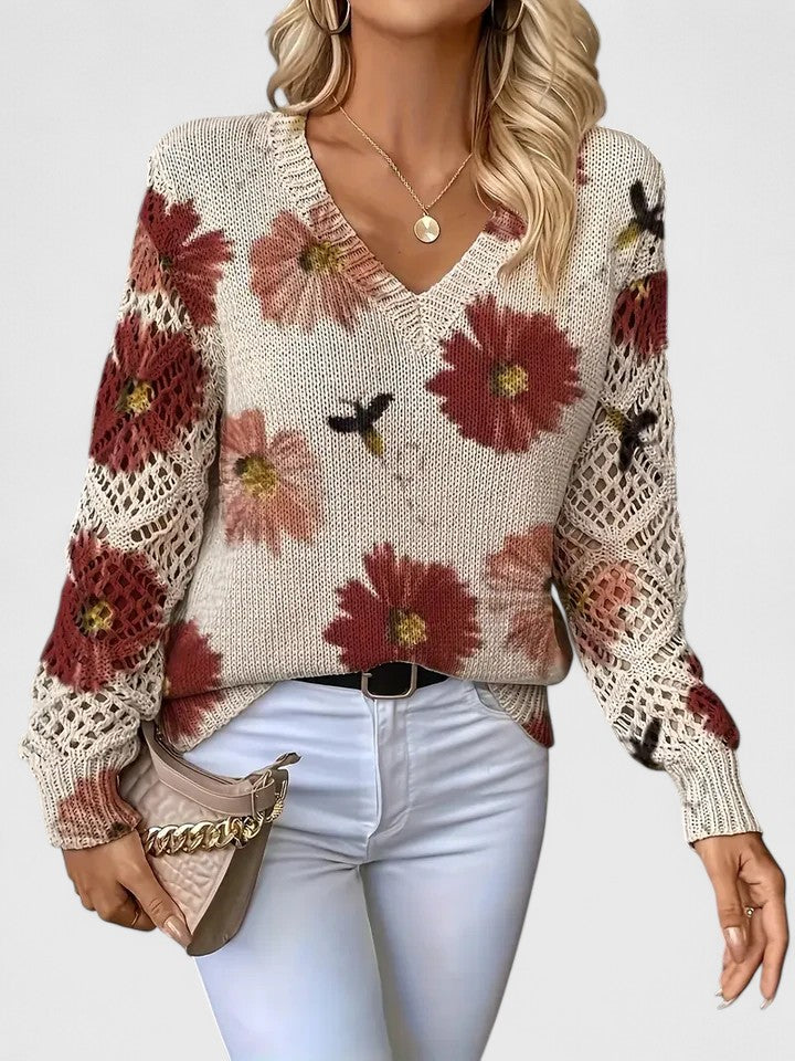 Maglione elegante con motivo floreale - Rosso