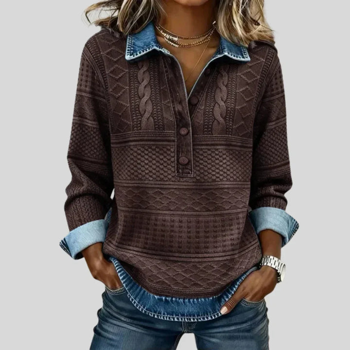 Maglione vintage a trecce con colletto - Caffè