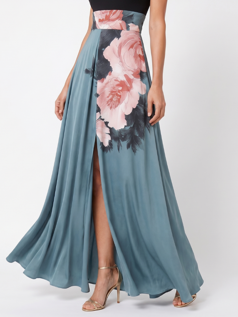 Abito maxi floreale con collo all'americana - 3