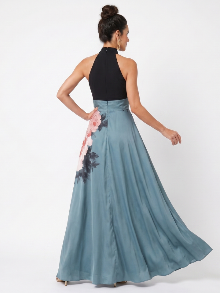 Abito maxi floreale con collo all'americana - 4