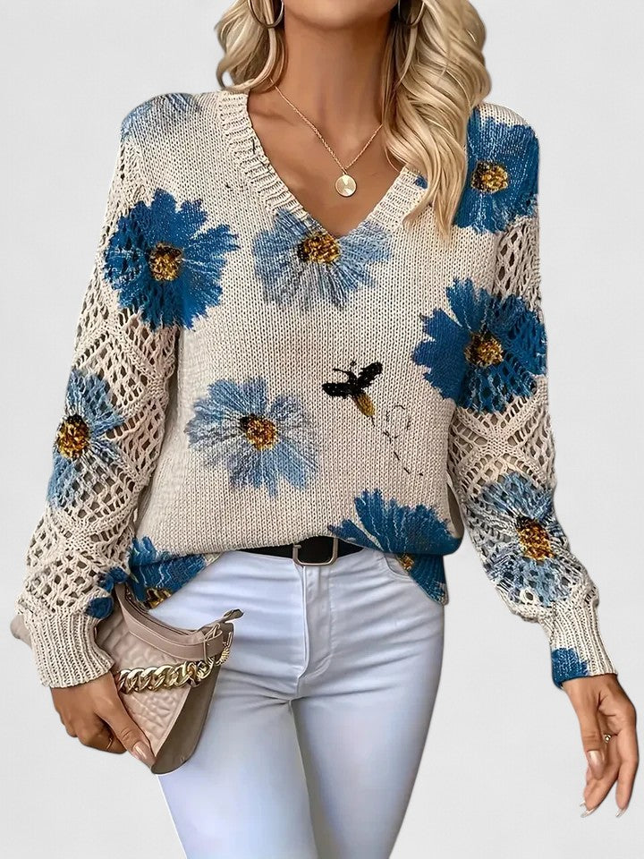 Maglione elegante con motivo floreale - Blu