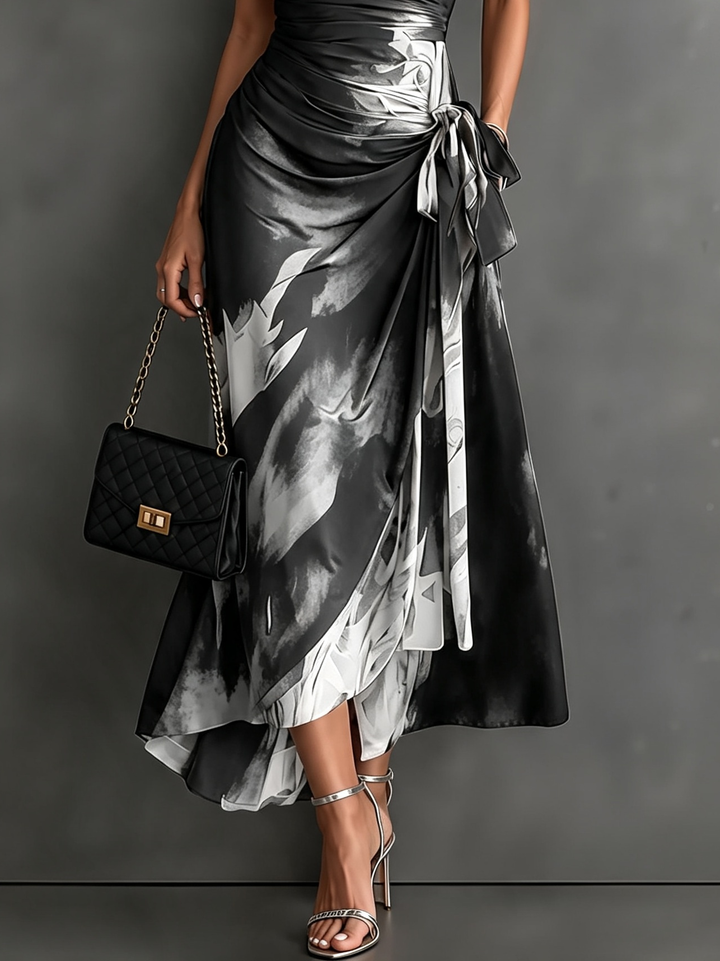 Marchesa | Vestito Lungo a Portafoglio con Stampa Astratta