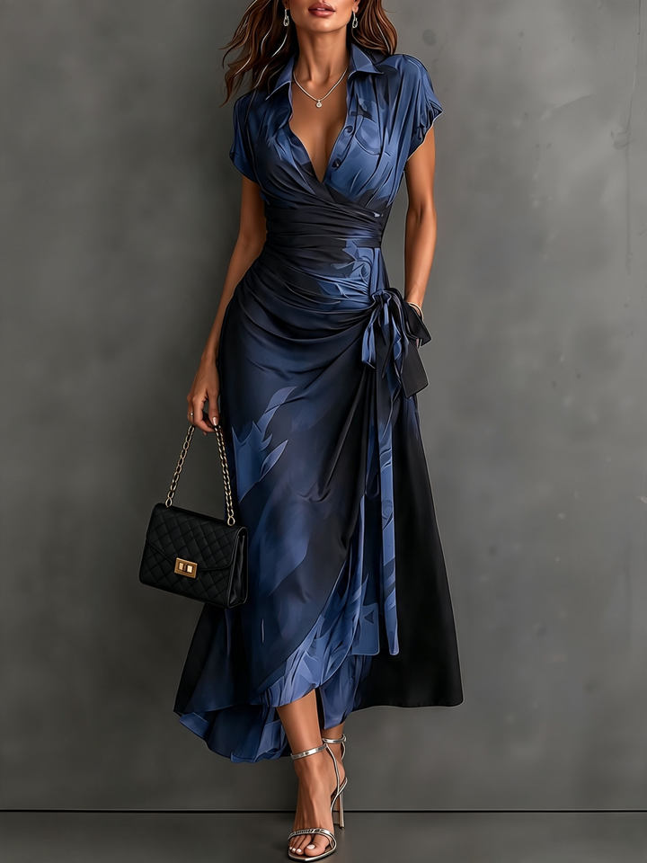 Marchesa | Vestito Lungo a Portafoglio con Stampa Astratta
