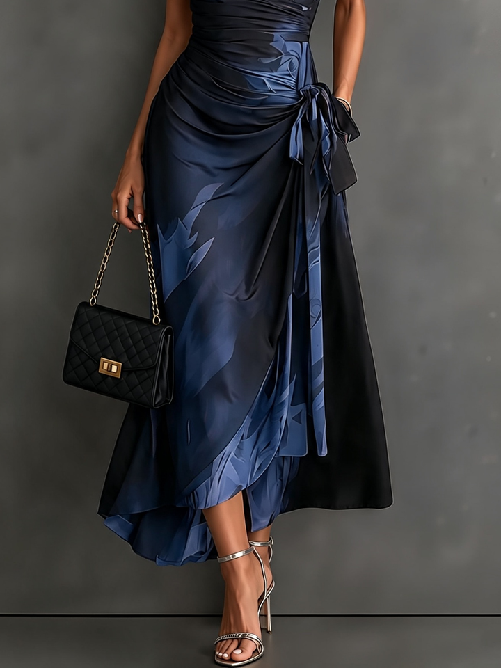 Marchesa | Vestito Lungo a Portafoglio con Stampa Astratta