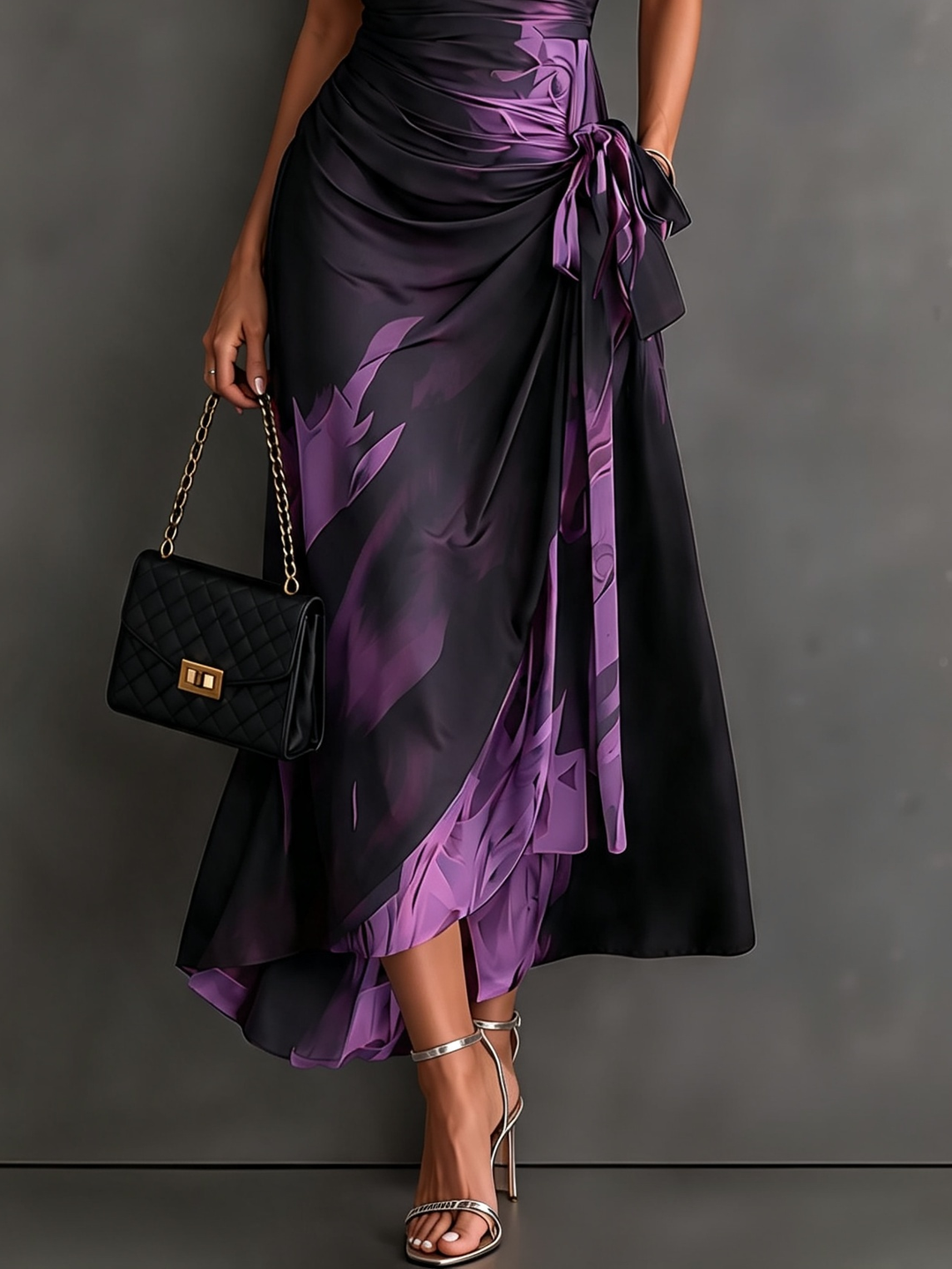 Marchesa | Vestito Lungo a Portafoglio con Stampa Astratta
