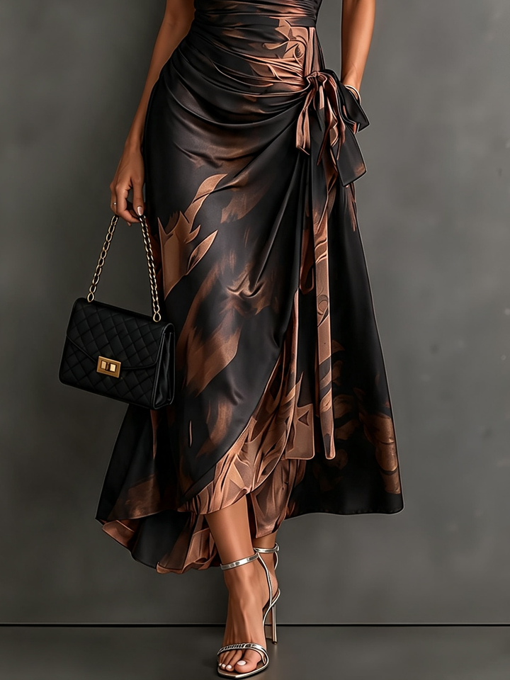 Marchesa | Vestito Lungo a Portafoglio con Stampa Astratta