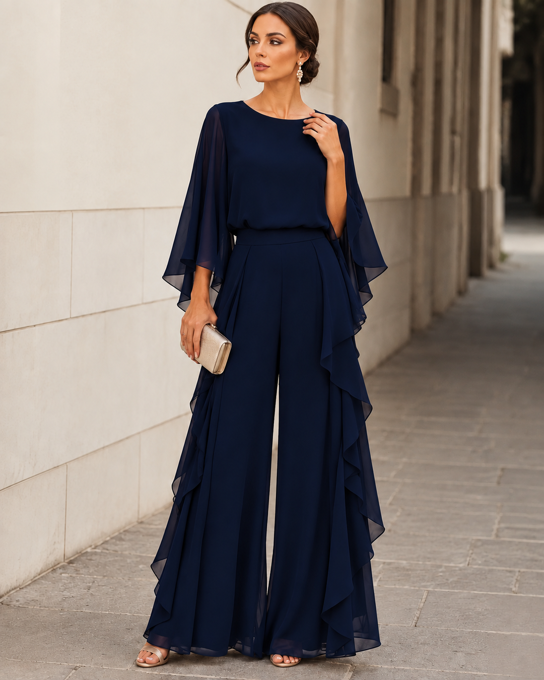 Lenorah | Completo Due Pezzi con Maniche a Mantella e Gonna a Balze
