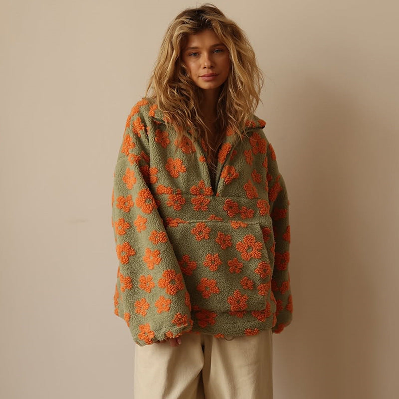 Vittoria | Maglione in Pile Floreale - Arancione