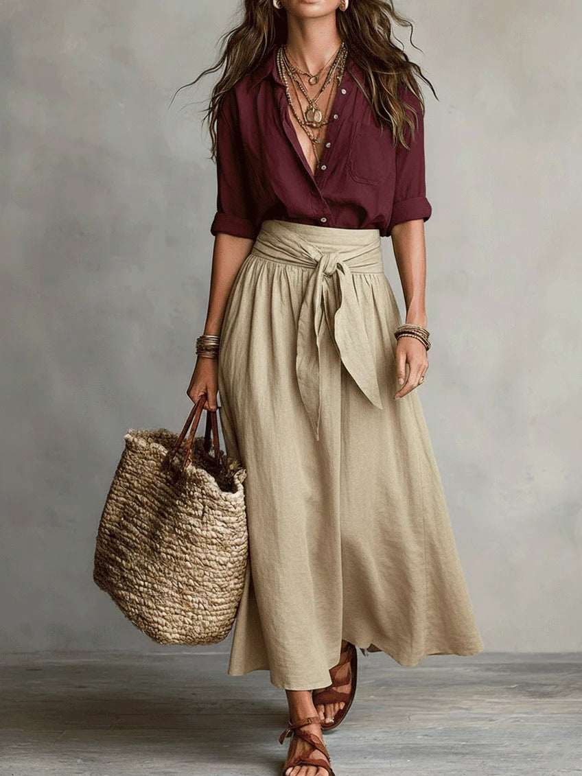 Camilla | Completo Midi Con Vita Annodata - Rosso