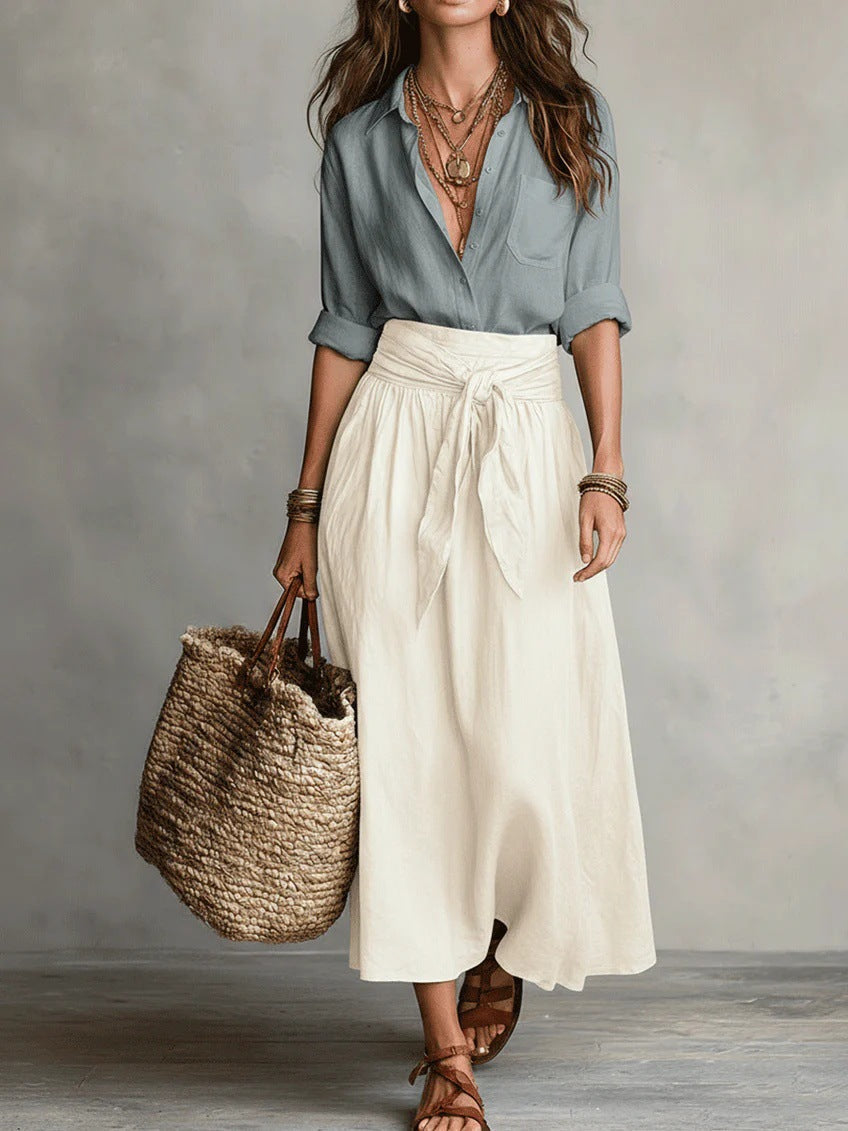 Camilla | Completo Midi Con Vita Annodata - Azzurro