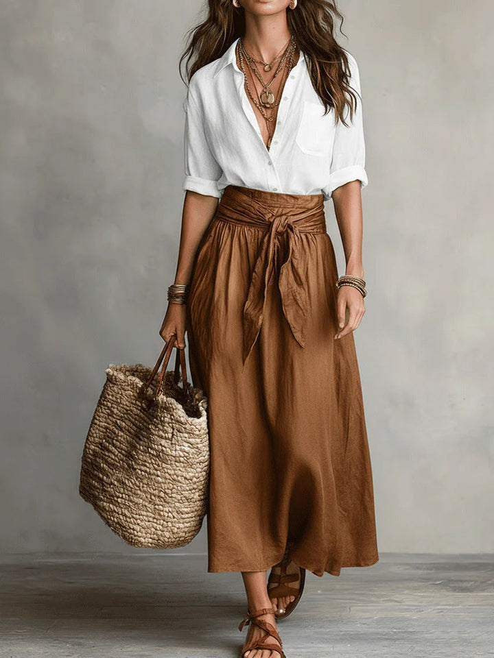 Camilla | Completo Midi Con Vita Annodata - Marrone