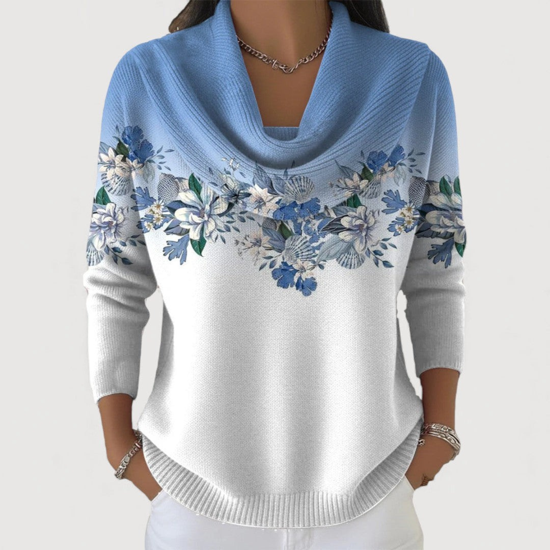 Maglione a fiori con scollo morbido - Blu