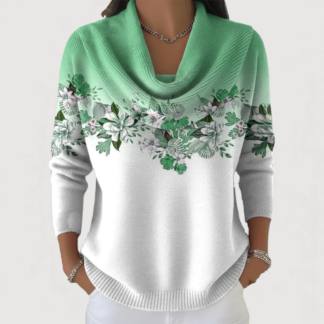 Maglione a fiori con scollo morbido - Menta