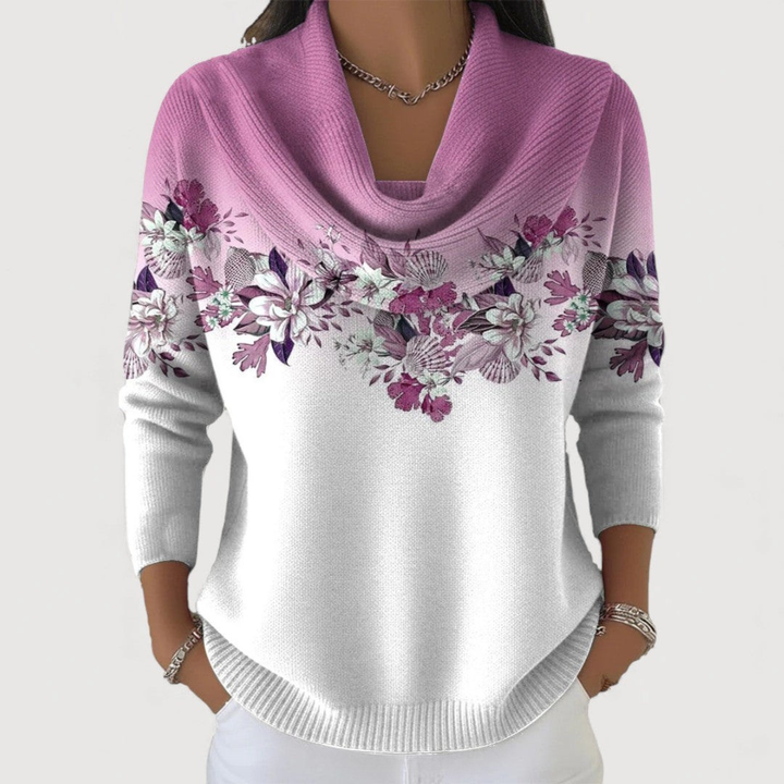 Maglione a fiori con scollo morbido - Viola