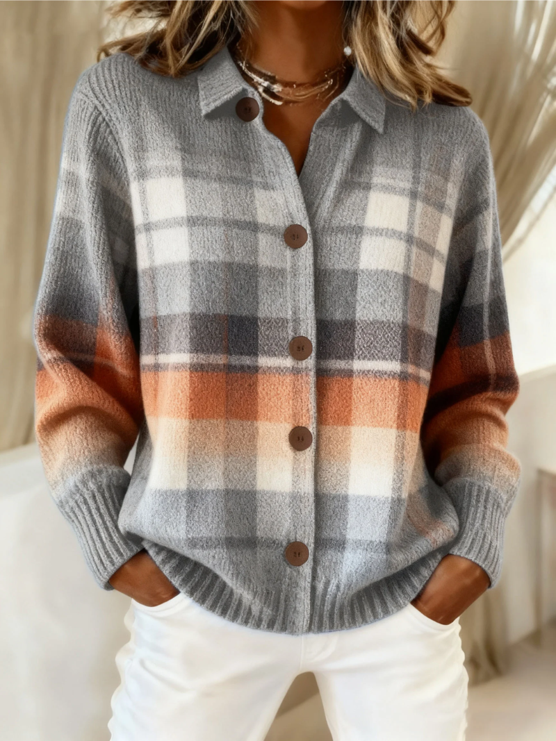 Marlene | Cardigan Caldo a Quadri Sfumati