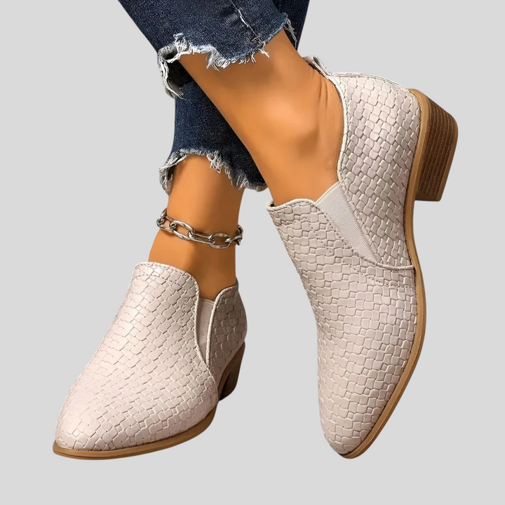 Tamsin | Stivaletti Intrecciati Senza Lacci con Tacco a Blocco - Beige