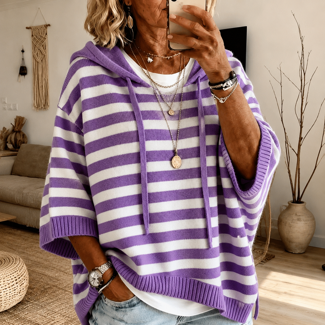 Anais | Maglione Poncho a Righe Viola