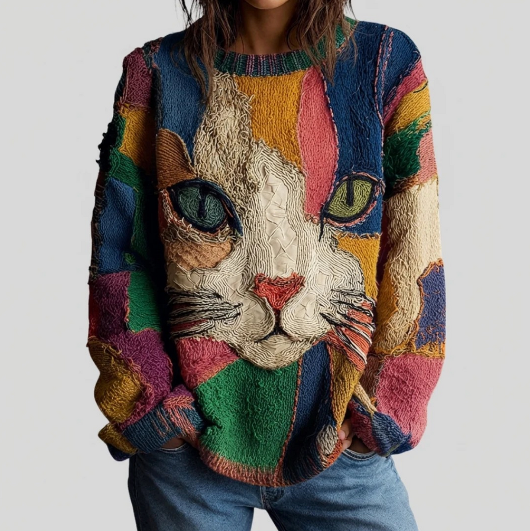 Cristina | Top Artistico con Gatto - Giallo Multicolore