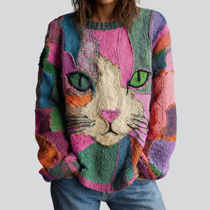 Cristina | Top Artistico con Gatto - Rosa Multicolore