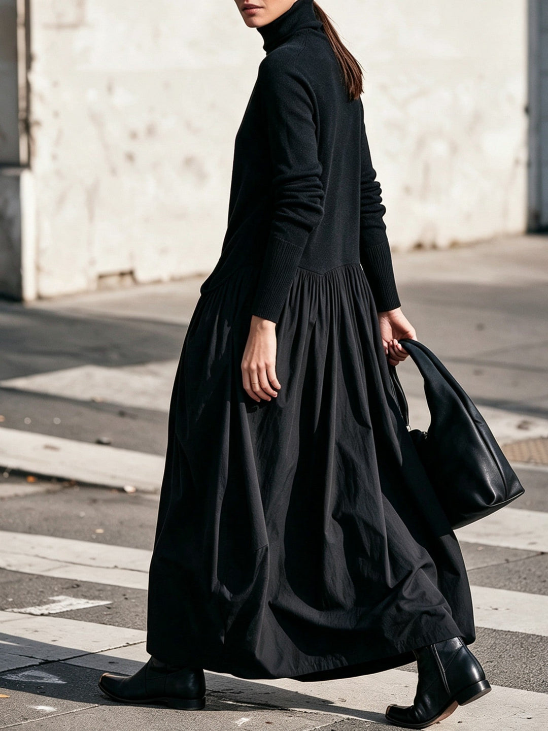 Jessamy | Vestito Lungo Arricciato con Collo Alto e Corpino in Maglia