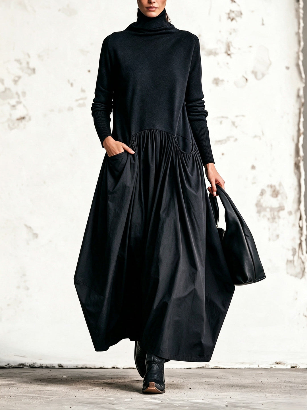 Odette | Vestito Lungo Oversize a Collo Alto