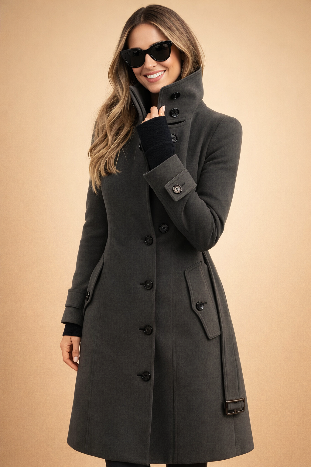 Amelia | Cappotto Invernale Doppiopetto da Donna con Collo alla Coreana