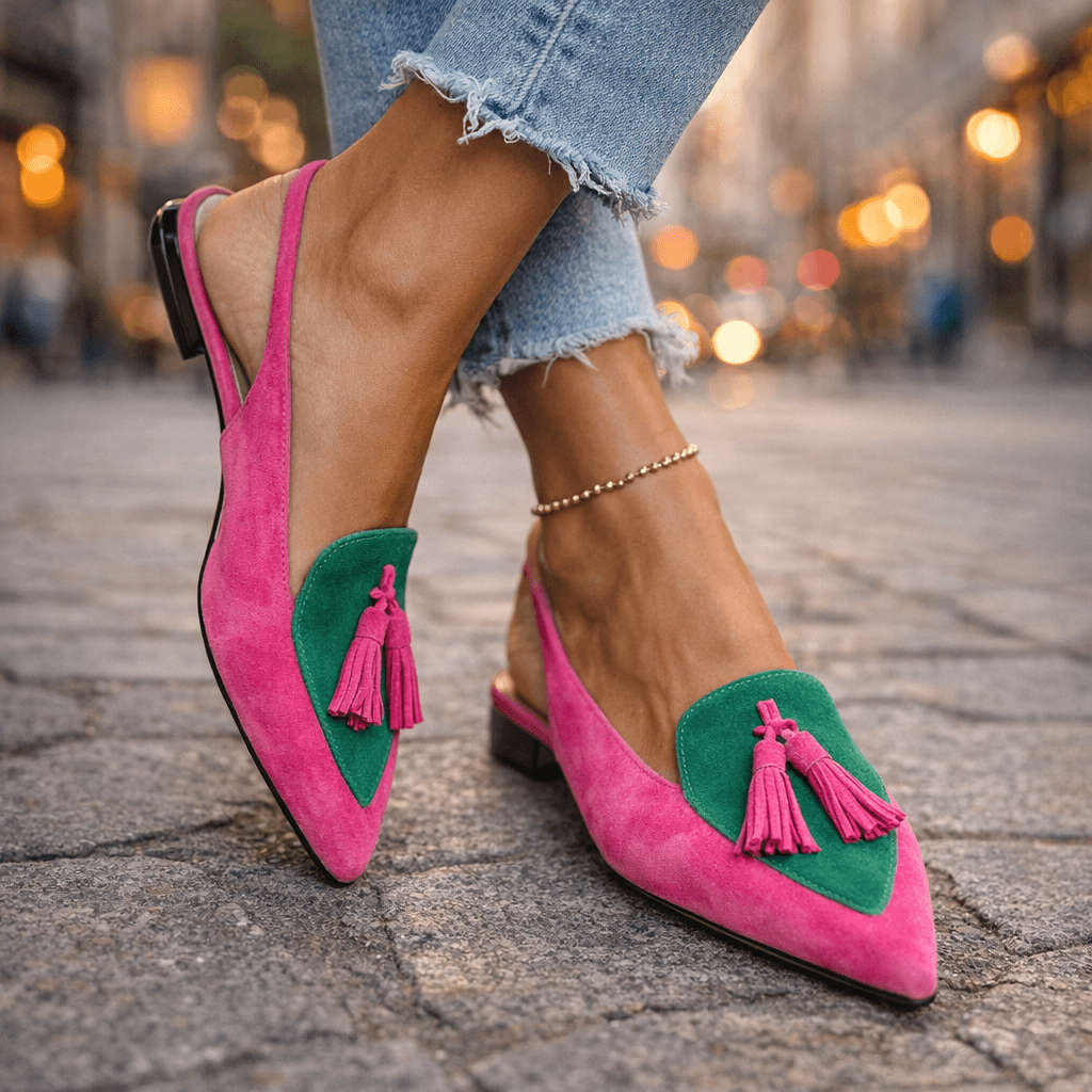 Elena | Sandali Con Cinturini E Frange - Rosa e verde