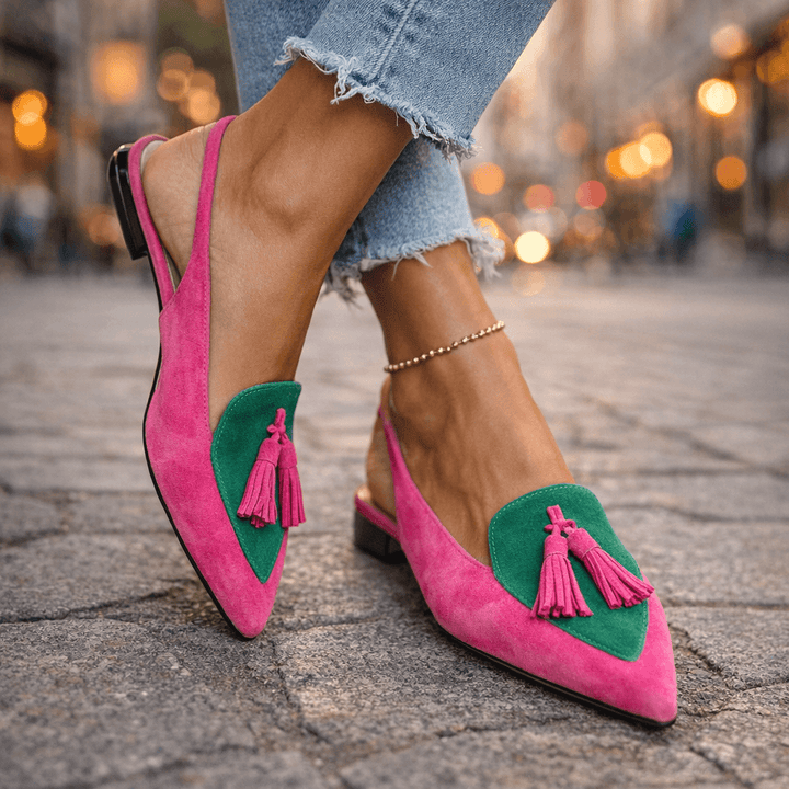 Elena | Sandali Con Cinturini E Frange - Rosa e verde