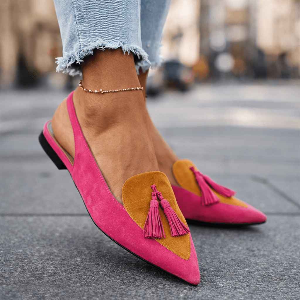 Elena | Sandali Con Cinturini E Frange - Rosa e senape