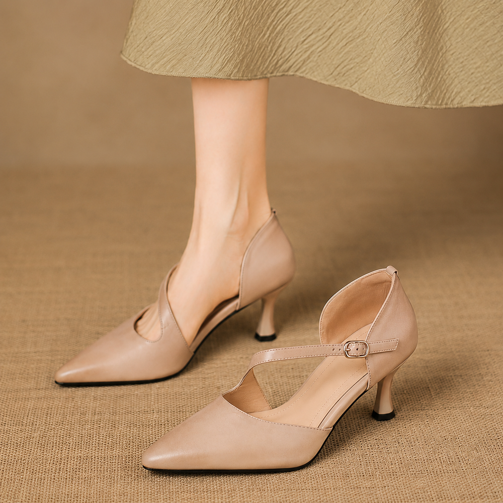 Avena | Scarpe con Tacco e Cinturini Incrociati in Vera Pelle