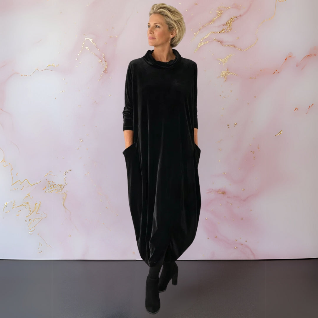 Elena | Abito Maxi in Velluto - Nero