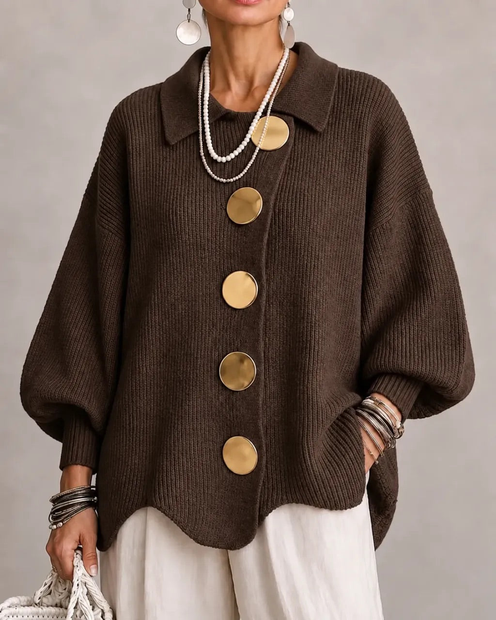 Karina | Cardigan Oversize con Colletto e Bottoni