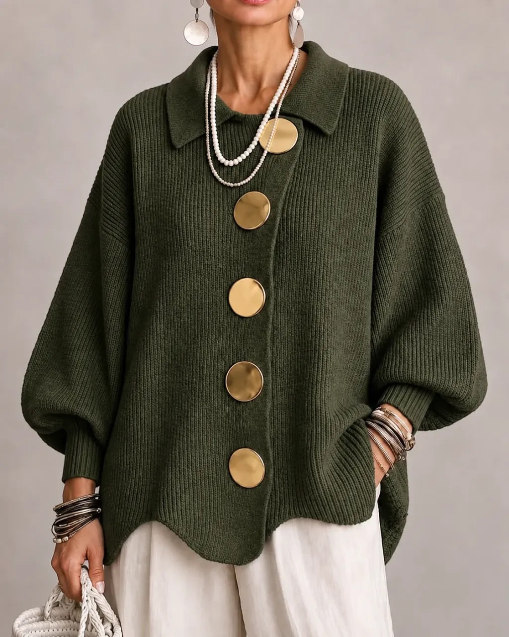 Karina | Cardigan Oversize con Colletto e Bottoni