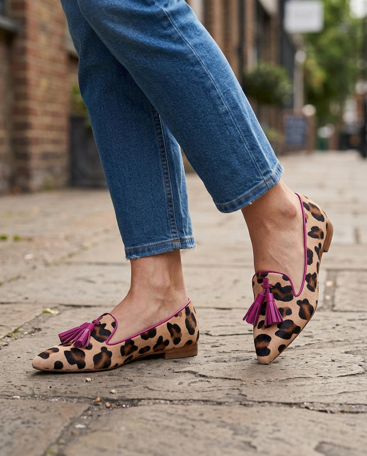Ginevra | Mocassini Leopardati con Nappine Fucsia