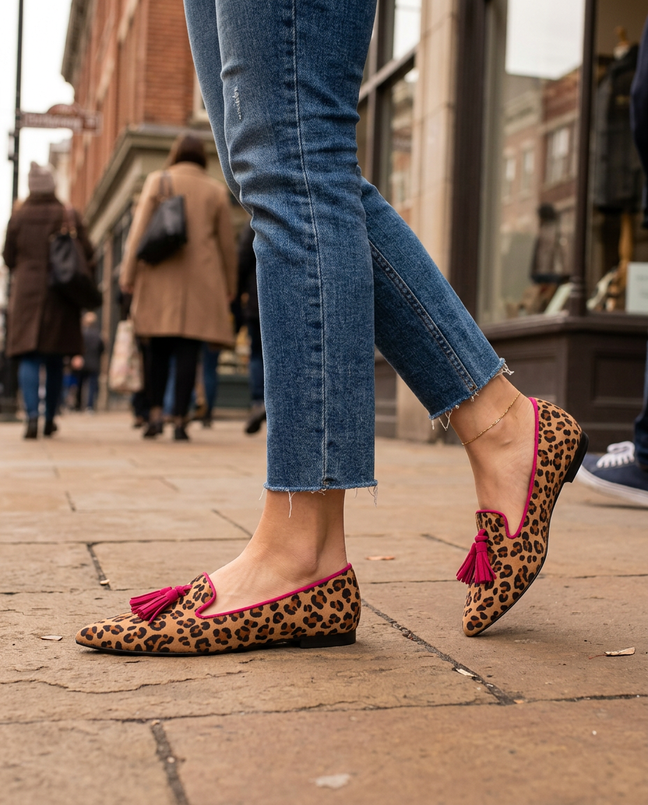 Ginevra | Mocassini Leopardati Opachi con Nappine Fucsia