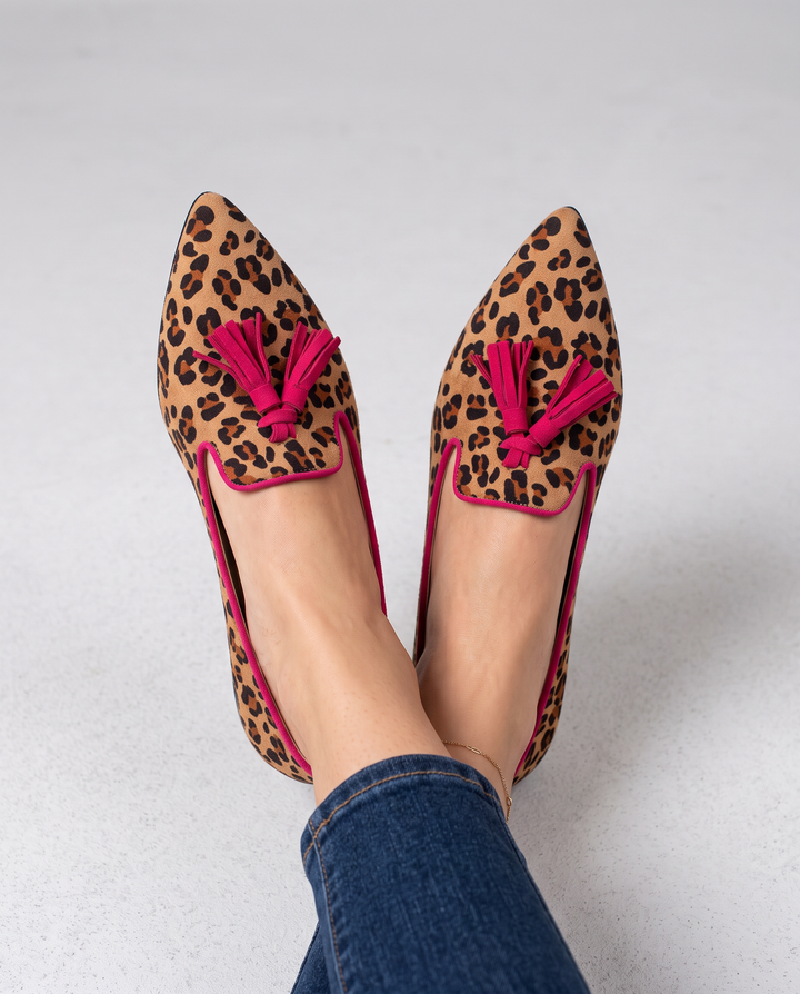 Ginevra | Mocassini Leopardati Opachi con Nappine Fucsia