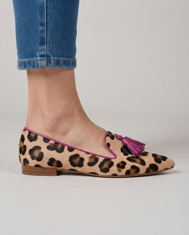 Ginevra | Mocassini Leopardati con Nappine Fucsia
