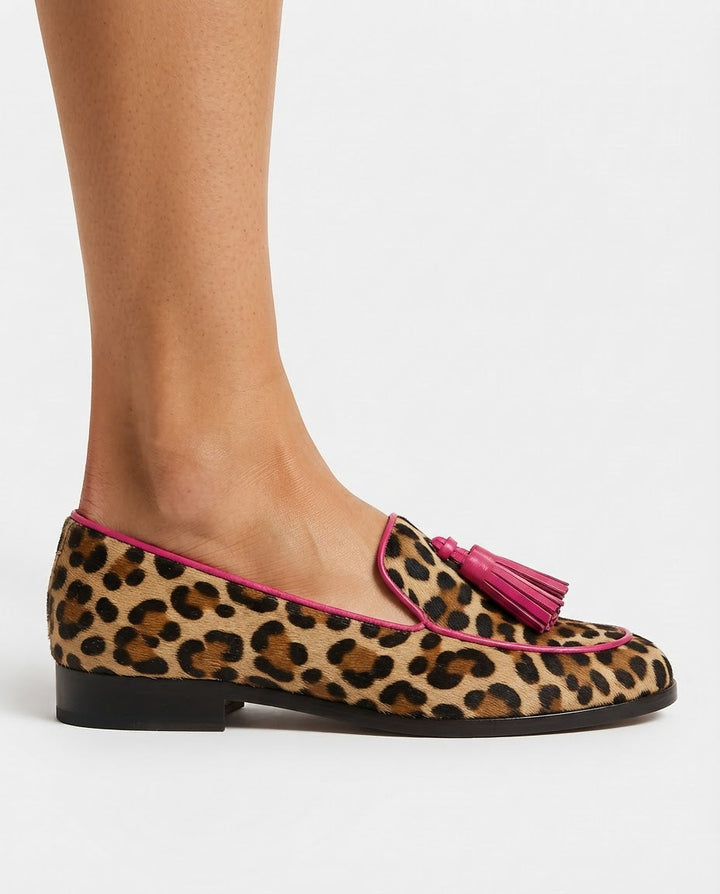 Fiamma | Mocassini Leopardati con Bordo e Nappine Fucsia