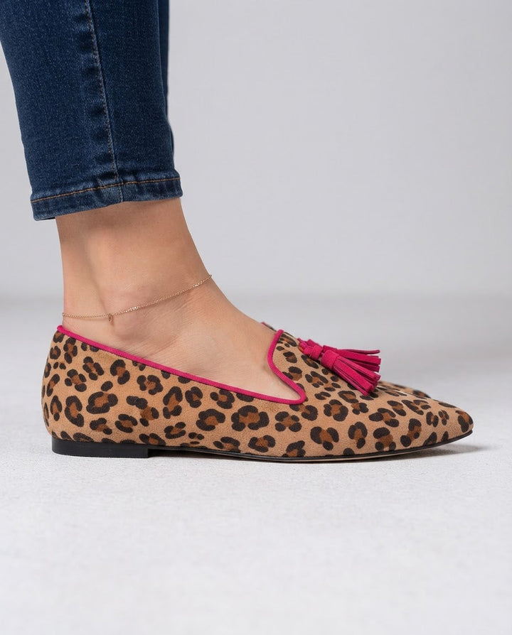 Ginevra | Mocassini Leopardati Opachi con Nappine Fucsia