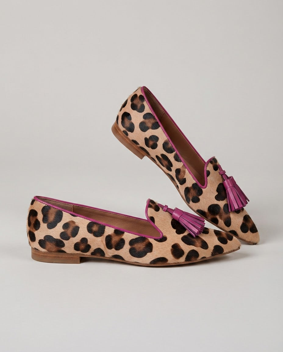 Ginevra | Mocassini Leopardati con Nappine Fucsia