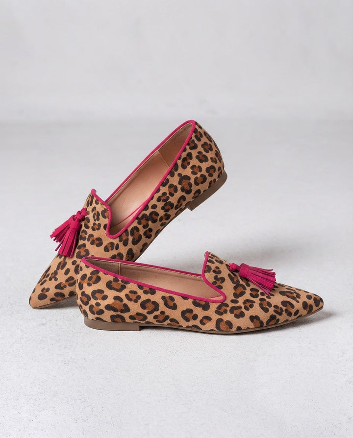 Ginevra | Mocassini Leopardati Opachi con Nappine Fucsia