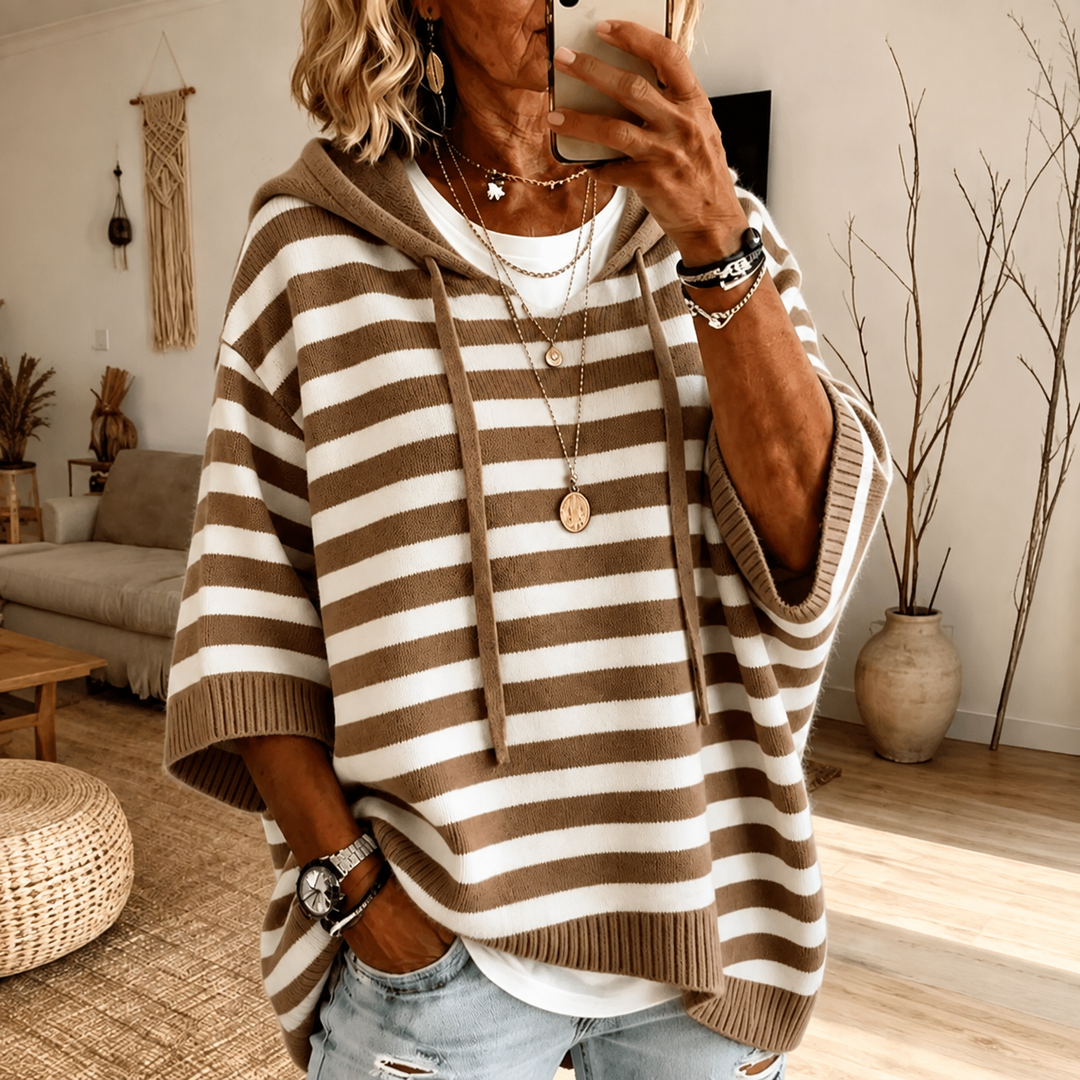 Mathilde | Maglione Poncho Tortora a Righe